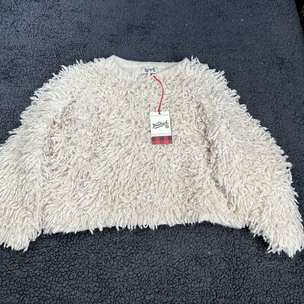 NWT Woolrich Loopy Yarn Crew Neck Pullover Cream Sweater Women's Size M